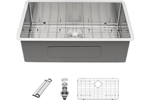 Sarlai 33 Inch Undermount Kitchen Sink - 33 x19 Kitchen Sink Undermount Single Bowl Stainless Steel 16 Gauge Under Counter Sink With Accessories Round Corners