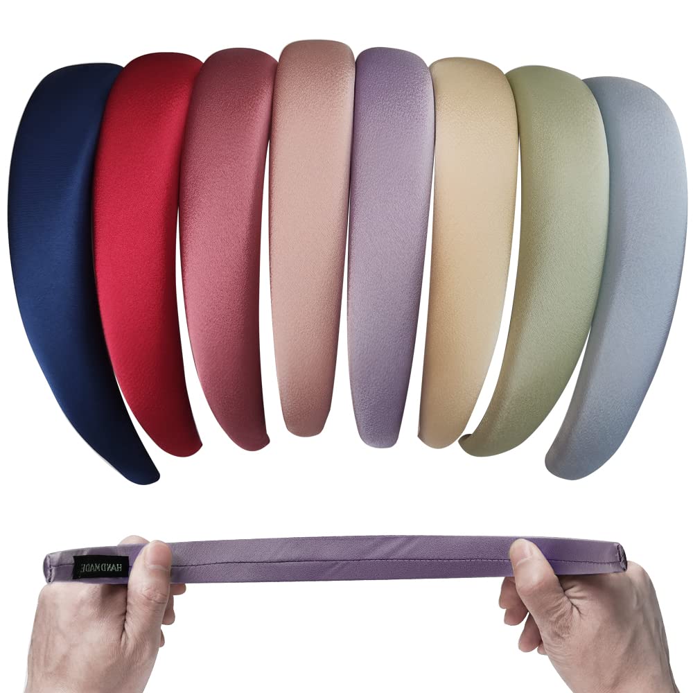 Photo 1 of 8 Pcs Satin Headbands for Women,Fashion Pearly Lustre Solid Color Wide Headbands for Girls Thick Soft Padded Headband, Cloth Art Hair Hoop Glitter Vintage (Color B, 1 Count (Pack of 8))