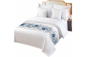 Ldtrchee Bed Runner for Queen Size Bed, Ocean Seaweed, Decorative Bed Scarf Throws for Foot of Bed, Blue Tropical Fish Starfish Shell Sea Coral Bedding Protector Slipcover for Hotel/Home, 83 x 20 in