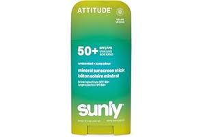 ATTITUDE Mineral Sunscreen Stick SPF 50, Broad Spectrum Zinc Oxide, EWG Verified, Non-Nano, Mess-Free Stick for Face & Body, 