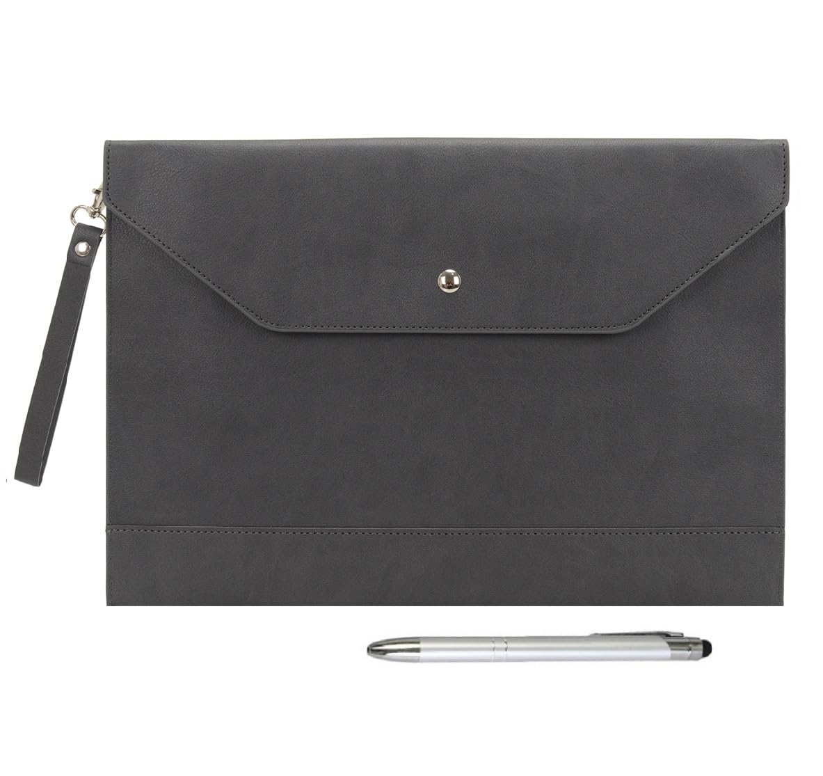 Photo 1 of Wonderpool Envelope Case A4 PU Leather File Jacket Pocket Folder Document Case Bag with Removable Hand Strap and 4 Pocket for Documents Tablet Phone Stationery (Dark Gray)