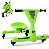 WEEROCK Kids Drifter Car Ride on Toy for Ages 3-6 Years Boys Girls, Green | Safe 4-Wheel Balance, Foot-Powered Front Wheel Drive, Forward or Spin Around, Foldable, Lighting Wheels, Fun Exercise
