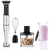 FRESKO Immersion Blenders Handheld, Variable Speed Trigger | 4-In-1 Stainless Steel Hand Blender with Food Chopper, Egg Whisk &amp; 24 oz Beaker, Stick Mixers for Baby Food