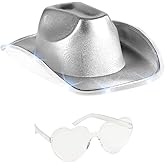 Funcredible Light Up Cowboy Hat and Glasses - Holographic Led Cowboy Hats for Women - Space Cowgirl Costume Outfit