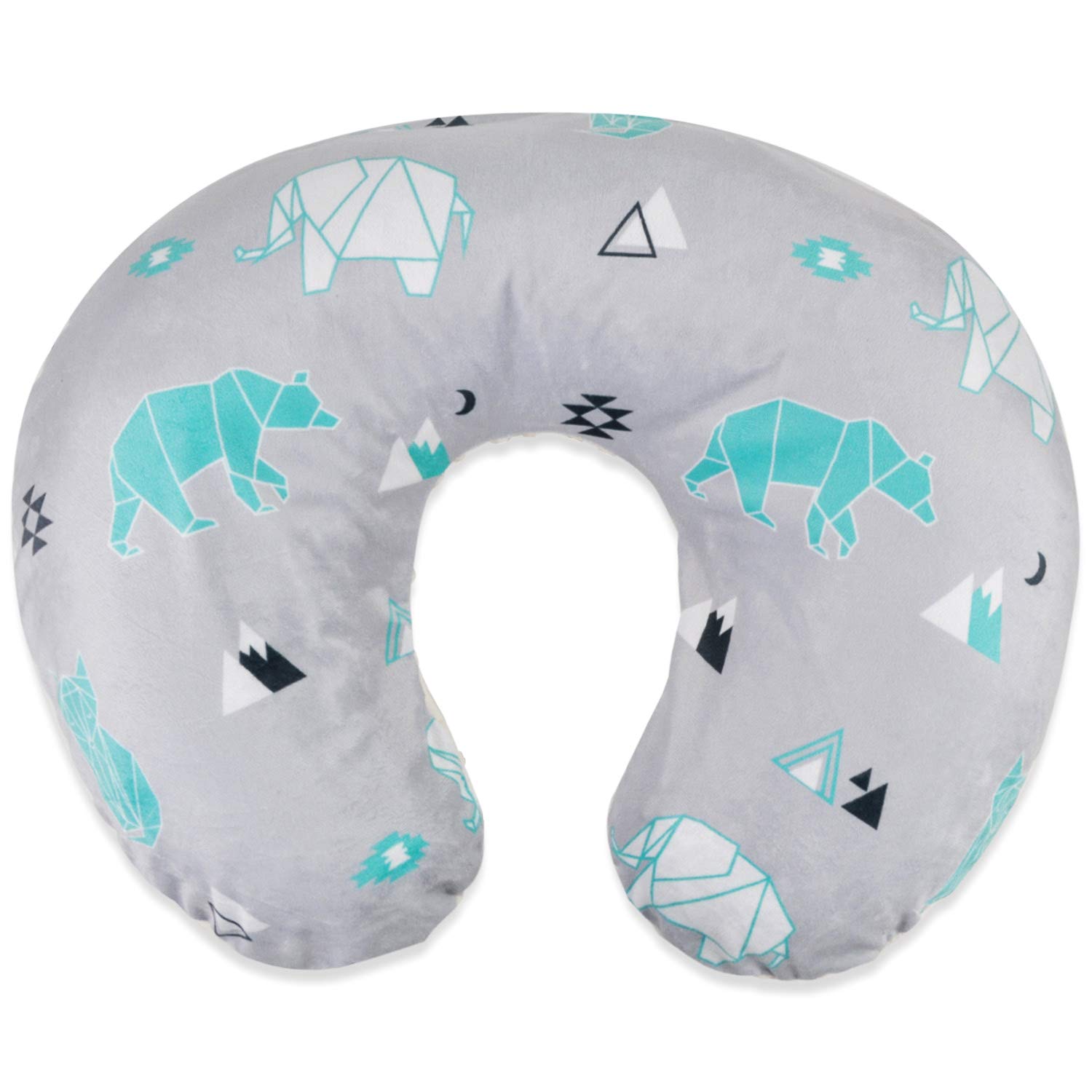 BORITAR Nursing Pillow Cover with Animal Pattern Slipcover Minky for Boys and Girls, Super Soft Fabric with White Dotted Backing, Grey