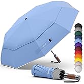 Royal Walk Windproof Folding Travel Umbrella Compact and Strong Luxurious Real Wood Handle Automatic Open Close Vented Double Canopy for Men and Women