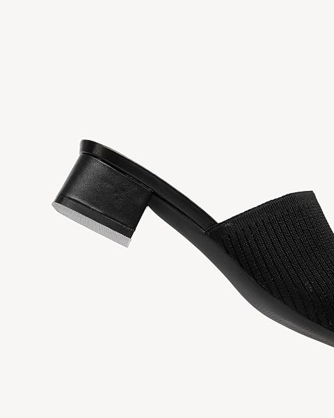 NEWBELLA WOMEN’S KNIT SQUARE TOE MULE SANDALS – CHUNKY HEEL SLIP-ON SUMMER SHOES, COMFORTABLE CASUAL SLIDES FOR VACATION & BEACH, BLACK 8