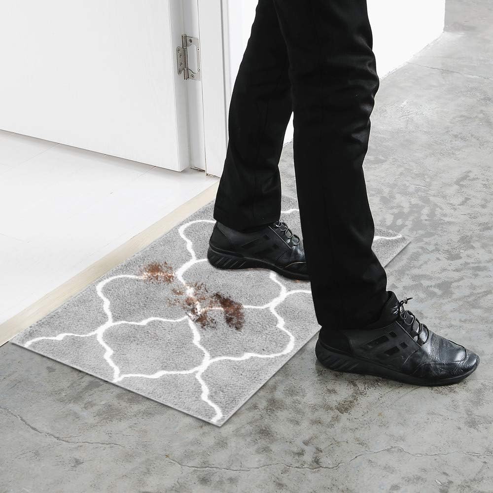 U'Artlines Doormat Absorbs Mud Resist Dirt Decorative Non Slip Inside Floor Mats Low-Profile Machine Washable Indoor Outdoor for Front Door Entryway Kitchen (17.7x25.6+20.9x33.9, Gray)