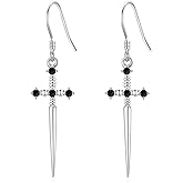URONE Sword Earrings 925 Sterling Silver Gothic Sword Dangle Drop Earrings Cool Goth Jewelry Gift for Women Men