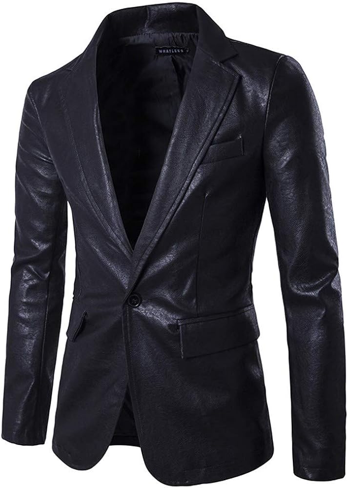 Casual Fashion Pure Colour Artificial Leather Suit Jacket Men's Single