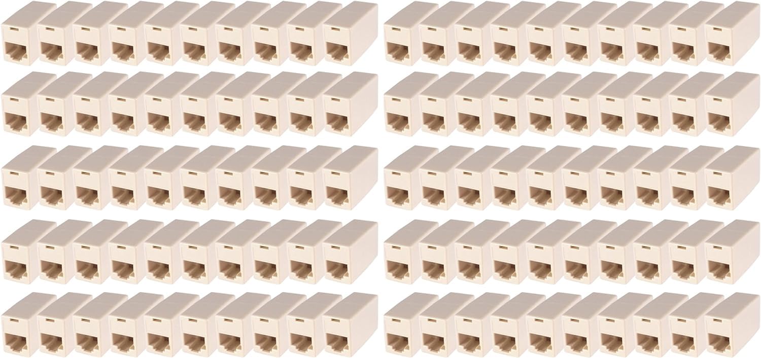 rhinocables Cat5e RJ45 Coupler, Female to Female Ethernet Coupler and Joiner for Internet Cable Leads, Cat5 Ethernet Connector to Join Cables (100)