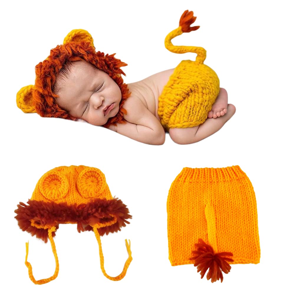 Photo 1 of BxuanW Newborn Photography Props Outfits Boy Girl Baby Crochet Outfits Handmade Infant Photo Shoot Knitted Baby Costume Sets (Lion)