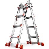 Soctone Ladder, A Frame Extension Ladder, 14 Ft Multi Position Ladder | 330 lbs Weight Rating Telescoping Ladder for Household or Outdoor Work, Multi Position with Stabilizer Bar, Orange