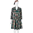 Teyujosem Women's Vintage Dress Christmas Holiday Long Sleeve Plaid Dress Set