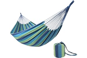 ONCLOUD Extra Long and Wide Double Hammock for Travel Camping Backyard, Porch, Outdoor or Indoor Use, Carrying Pouch Included (Blue/Green Stripes)