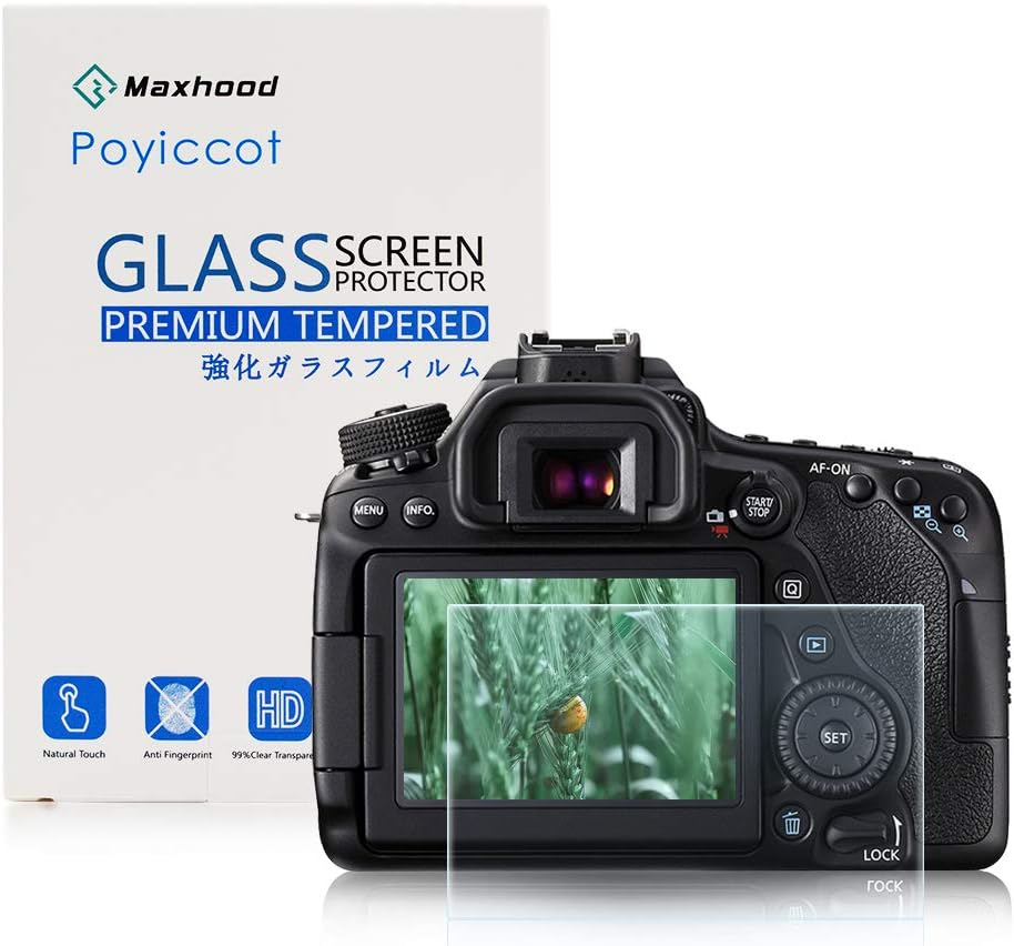 Compatible for Canon EOS 70D 80D Screen Protector, Maxhood 1pack 9H Hardness 0.3mm Anti-buble Tempered Glass for Canon 70D/ 80D (LCD screen film x1 + Shoulder Screen film x1)
