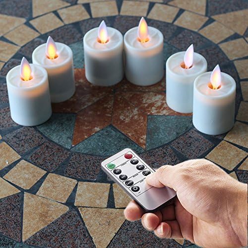 Moving Wick 1.5 X 2.6 Inch Votives Flameless Tea Lights w/Remote and Dancing Flame, Ivory, Set of 6