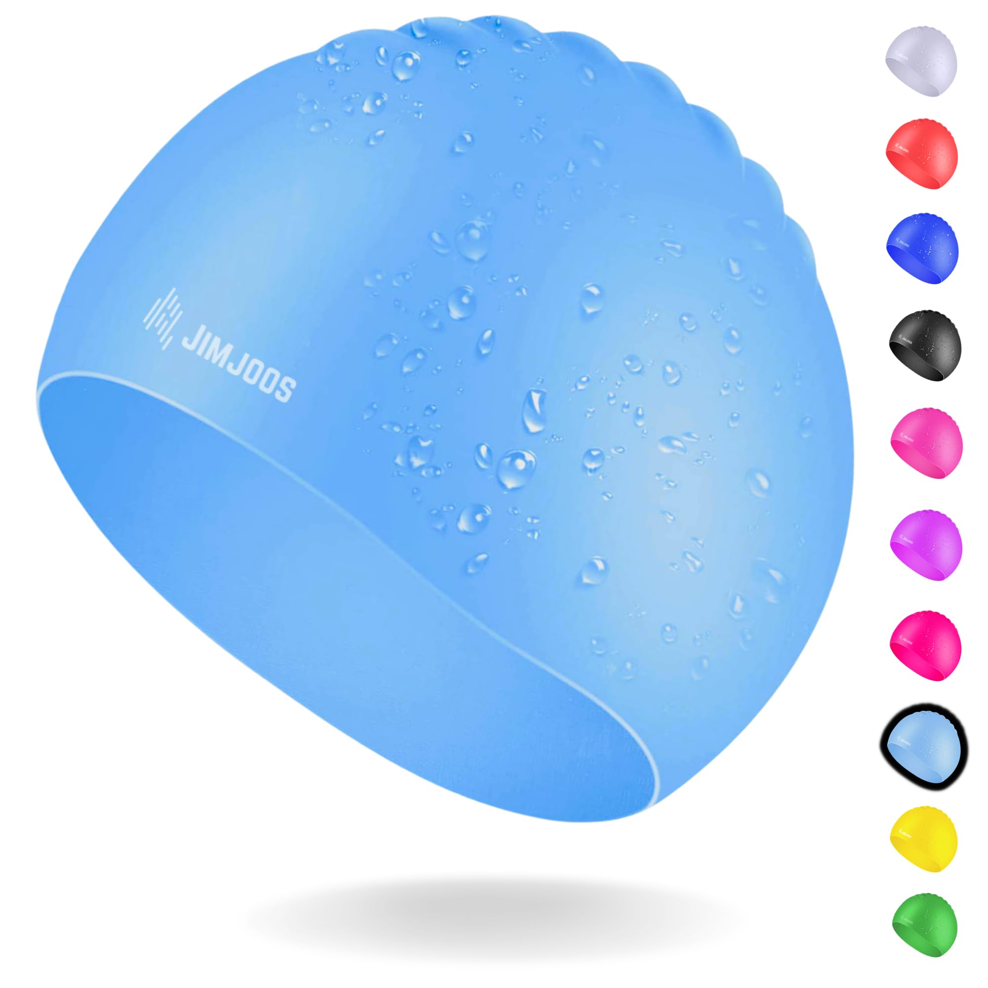 JIMJOOS Kids Swimming Cap 3–14 Years - Silicone Swim Cap for Boys & Girls - Anti-Slip, Stretchable, Waterproof Swimming Hat - Durable, Odour-Free Swim Hat with Protective Pouch (SKY BLUE, 3-8 Years) — image 1