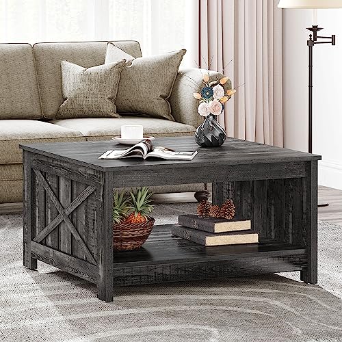 YITAHOME Coffee Table with Storage,Farmhouse Coffee Table Rustic Wood