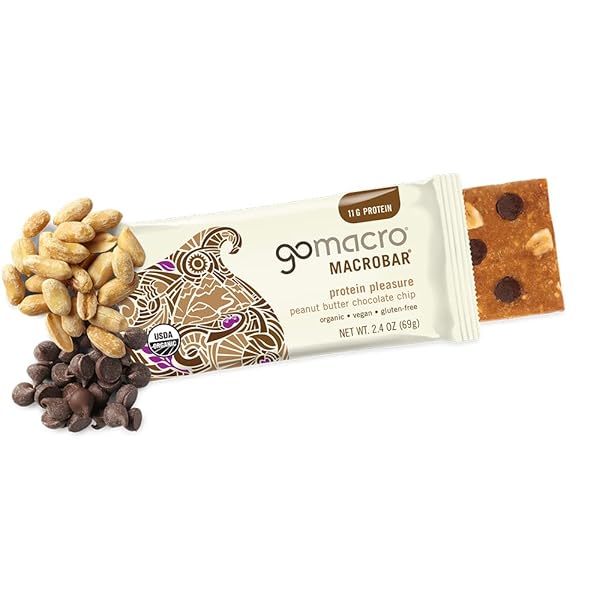 GOMACRO MACROBAR ORGANIC VEGAN PROTEIN BARS – PEANUT BUTTER CHOCOLATE CHIP (2.4 OUNCE BARS, 12 COUNT)