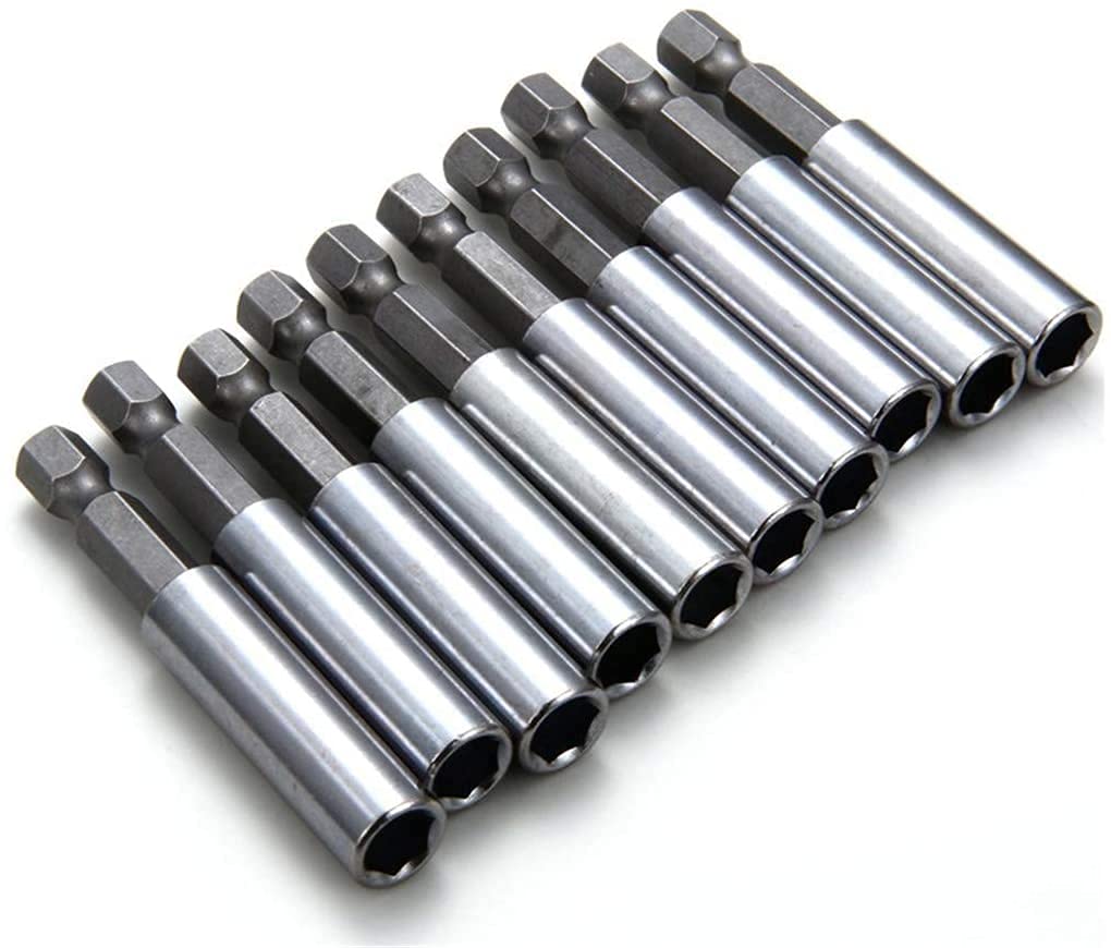 10 PCS 1/4" Hex 6.35mm Extend Shank Magnetic Screwdrivers Bit Extension Holder Socket Shockwave Impact Quick Change Release Bar for Screws, Nuts, Drill or Handheld Driver 2.3"