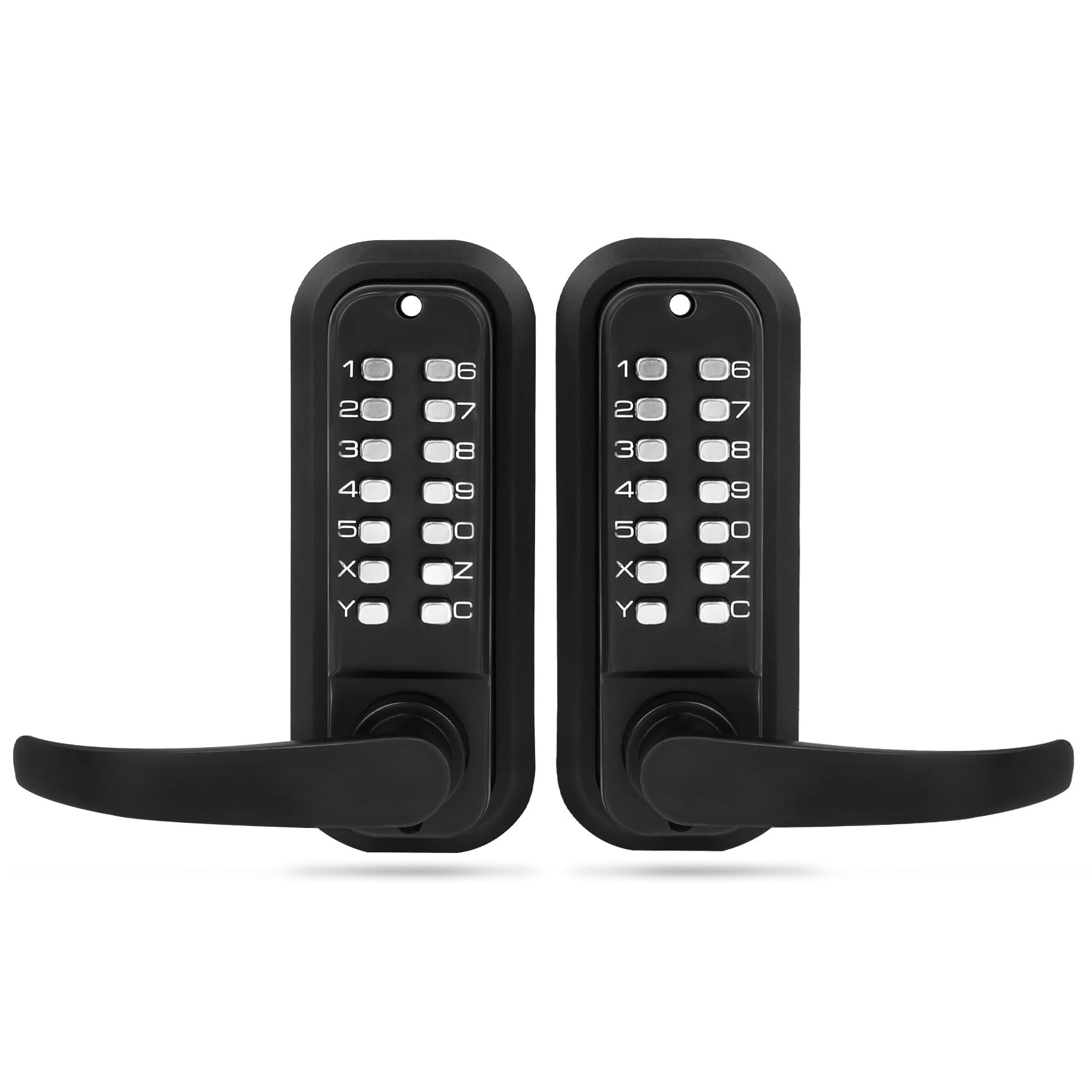 Photo 1 of New Upgrade Double Sided Keypad Door Lock with Adjustable Deadlatch 2-3/8'' and 2-3/4'', Keyless Door Lock with Handle, Gate Lock for Outdoor Fences (Black)