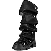 Accloris Mid Calf Boots For Women,Fold Over Slouchy Platform Dress Chunky Stacked Round Toe Glitter Metallic Boots