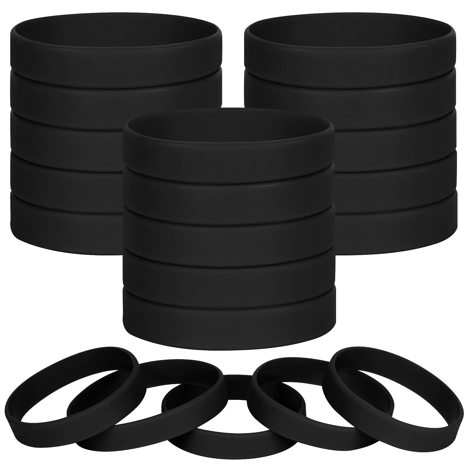 LVNRIDS 100 pcs Black Blank Silicone Wristbands for Adult, Sports Party Rubber Elastic Wristband Wholesale Bulk Bracelet L