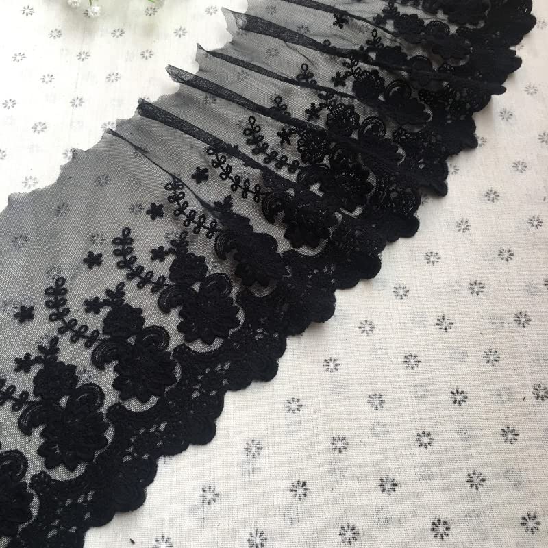 21CM Width Europe Rose Wedding Applique Inelastic Embroidery Lace Trim,Curtain Tablecloth Slipcover Bridal DIY Clothing/Accessories.(2 Yards in one Package) (Black)