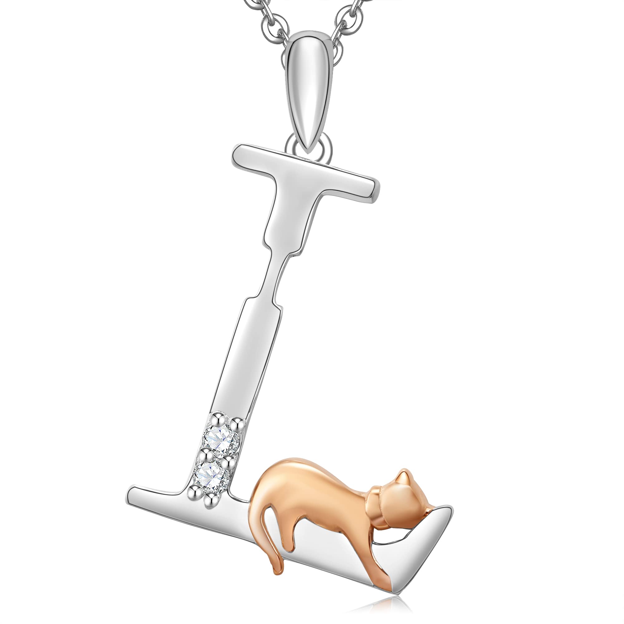 Initial Necklace for Women 925 Sterling Silver Cat kitten Letter Pendant Gift for Women