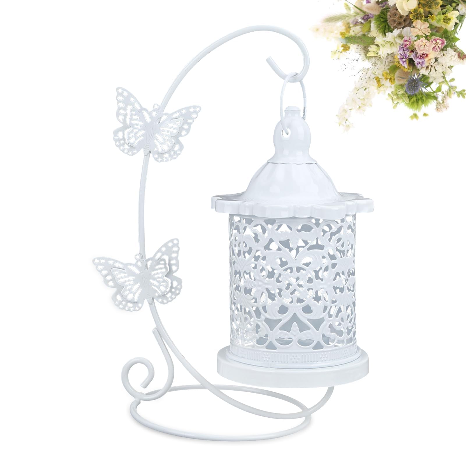 HERCHR Vintage Tealight Candle Holder, White Metal Table Centerpiece Decor, Iron Bird Cage Candle Lantern for Home Decoration, Weddings, Anniversaries