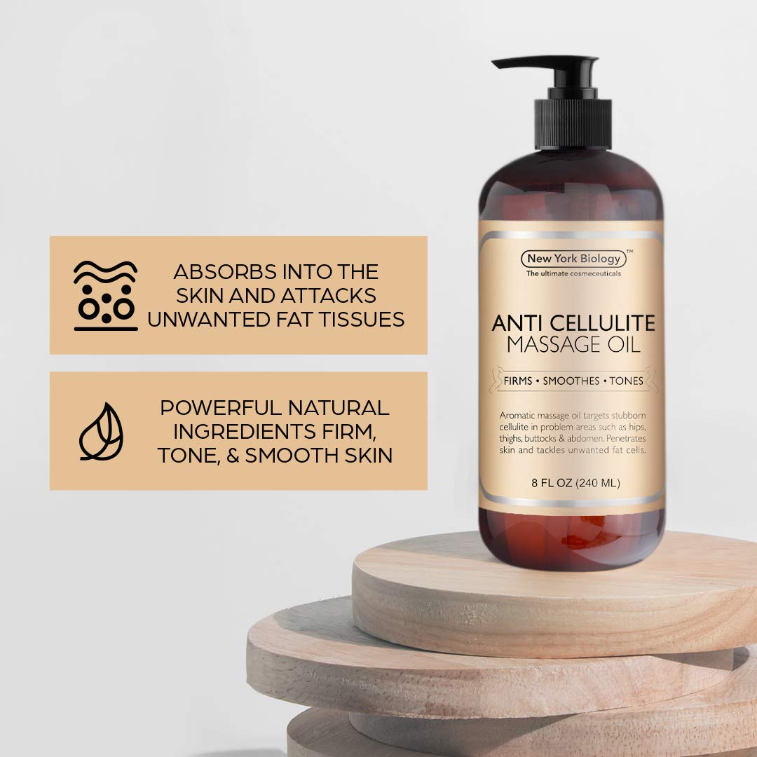 New York Biology Anti Cellulite Treatment Massage Oil - All Natural Ingredients – Infused with Essential Oils - Penetrates Skin and Targets Unwanted Fat Tissues - 8 oz : Beauty