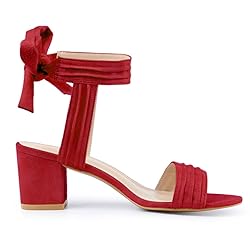 Allegra K Women's Open Toe Ankle Tie Back Red Block