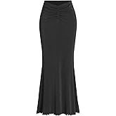 CIDER High Waist Skirts for Women Mermaid Skirt Fishtail Ruched Bodycon Long Maxi Skirt Lettuce Trim Stretchy