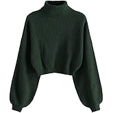 ZAFUL Women's Pullover Sweater Drop Shoulder Plain Knitted Cropped Sweater Pullover Solid Long Sleeve Cropped Tops