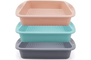 Baocuan Silicone Square Cake Pan - Non-Stick, Easy Release, Heat Resistant for Baking Cakes, Brownies, Cheesecakes and More 8.5 Inch 3 Pack for Oven, Microwave, Freezer and Dishwasher