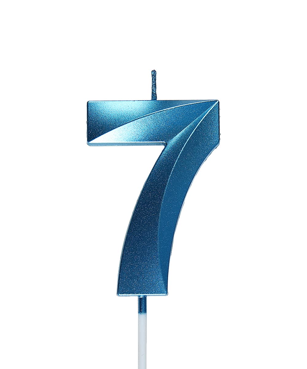 Photo 1 of 2.76 inch Blue 7 Birthday Candles,3D Number 7th Cake Topper for Birthday Decorations Number 17 27 71 72 73 74 75 76 77 78 79