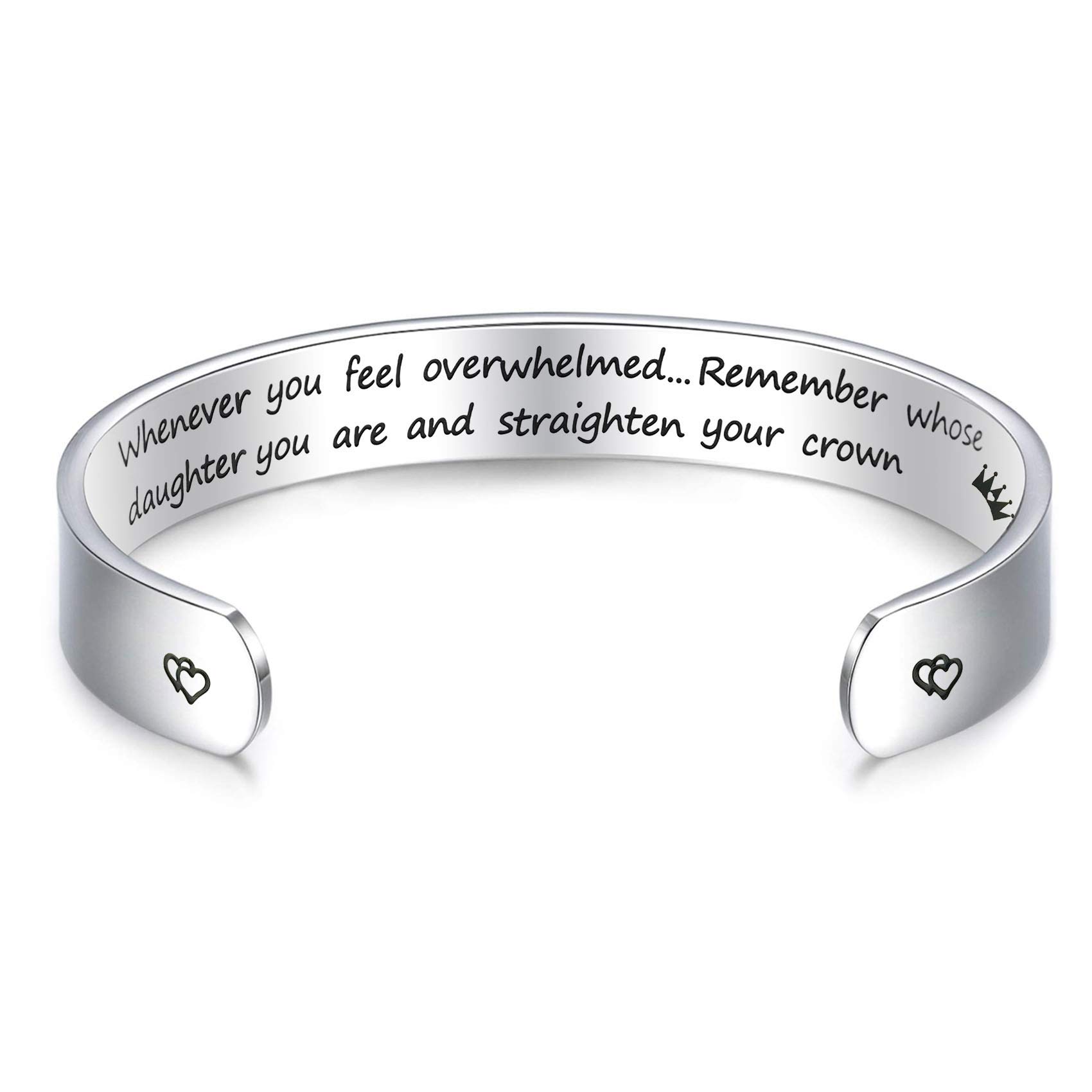 LParkin Inspirational Encouragement Gifts Women Bracelet Whenever You Feel Overwhelmed Remember Whose Daughter You are 3/8” 6” Stainless Steel Polished Finish