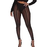 Atyfuniby Womens Leggings High Waisted - Sexy Skinny Mesh See Through Pants Party Clubwear