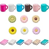 WEWAYSMILE 18Pcs 3D Book Silicone Focal Beads for Pens Coffee Cup Silicone Beads for Keychain Making Flowers Focal Bead DIY Beaded Pens Lanyards Jewelry Crafts