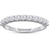 SAVEARTH DIAMONDS 1/2 Carat Moissanite & Lab Grown Diamond Eternity Band Wedding Rings for Women In 14K Gold Over Sterling Silver (0.50 Cttw)