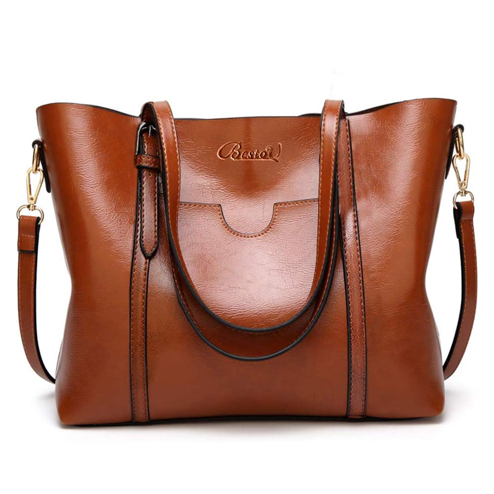 BestoU Handbags for Ladies PU Leather Women Shoulder Bag Large Tote Shopper (Brown)