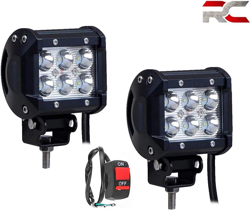 RIDERSCART Fog light with 18W LED Power, IP67 Waterproof, Dust-proof, Lifespan of 50,000 Hours, with ON/OFF Switch for Cars and Bikes (2 Pcs, 18W, White)