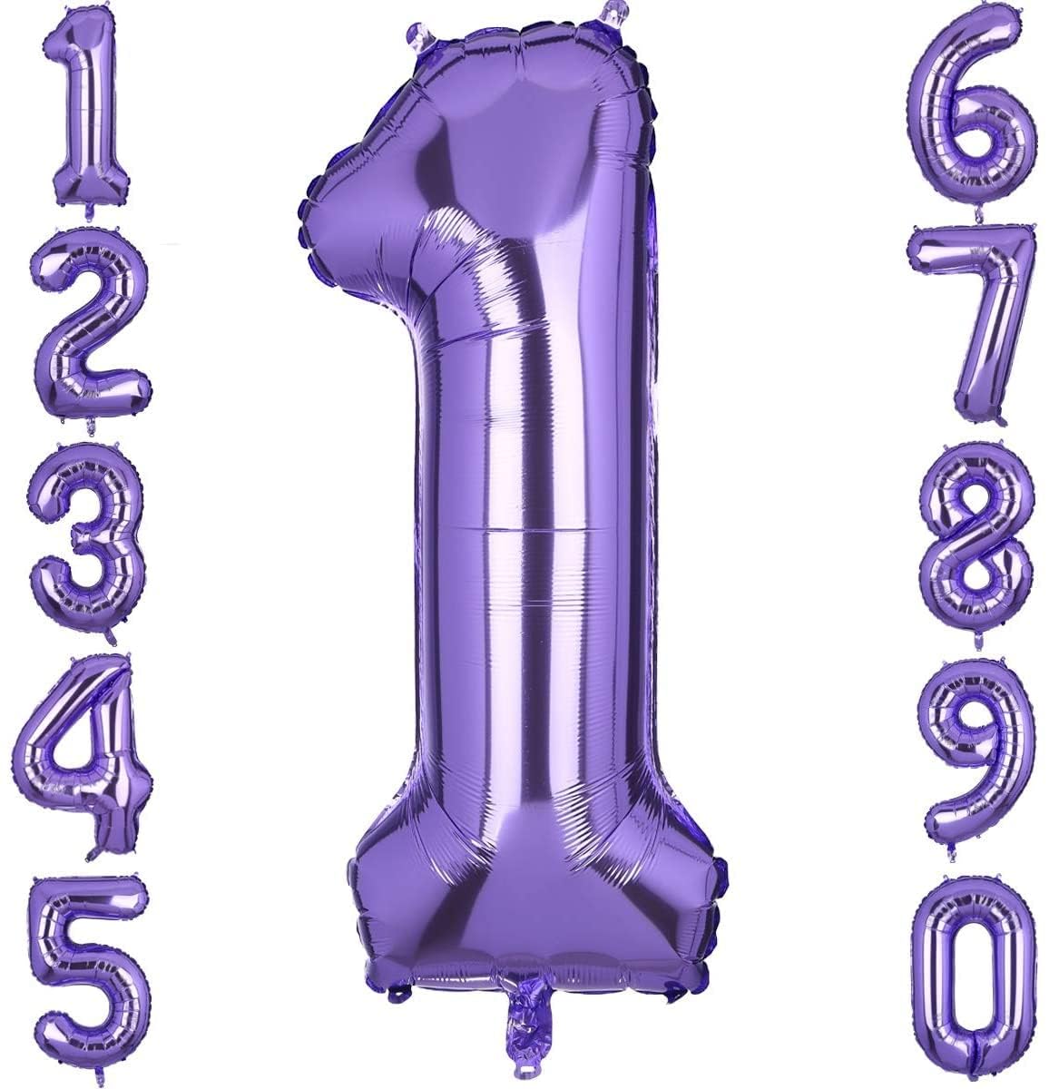 40 Inch Large Foil Number 1 Balloons Purple Big Mylar Helium Balloon Birthdays Party Baby shower Decorations Supplies Girls