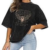 Vintage Rock Band T-Shirts for Women Retro Free Bird Eagle Graphic Country Music Tees Casual Loose Short Sleeve Tops