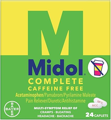 Amazon Com Midol Complete Caffeine Free Menstrual Pain Relief Caplets With Acetaminophen 24 Count Health Personal Care