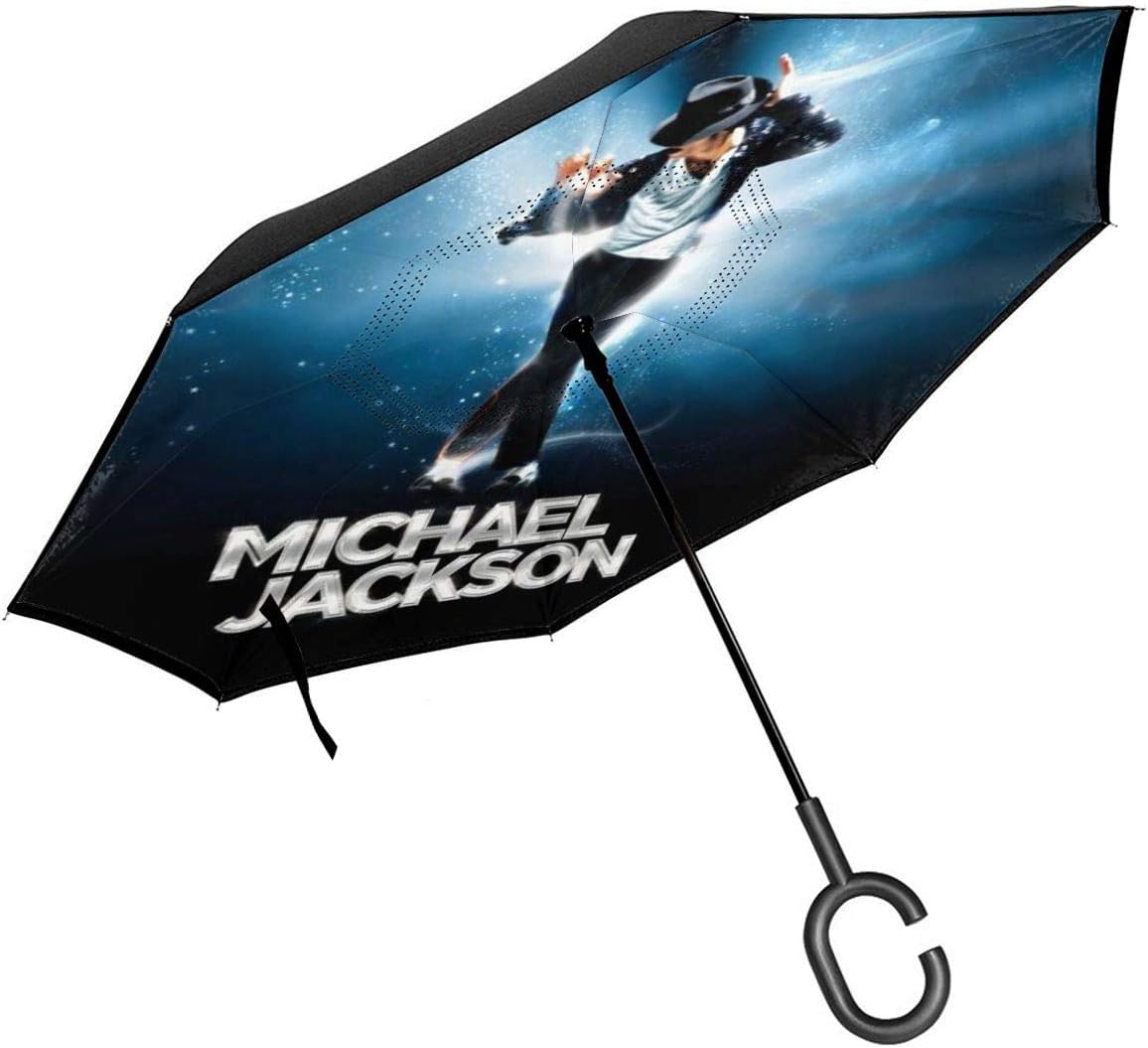 Michael Jackson Car Reverse Umbrella Layer Inverted Umbrellas Reverse Folding Umbrella Windproof Protection Big Straight Umbrella for Car Rain Outdoor with C-Shaped Handle
