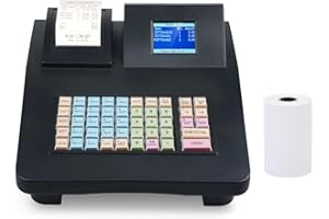 Electronic Cash Register,HXBER Electronic Cash Register with 48 Keys Dual Screen Display Simple Program Large Capacity with 5