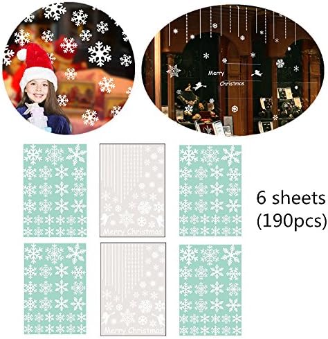 190+ Christmas Window Clings Snowflakes Decals Stickers Shop Window Xmas Christmas Decorations Ornaments Baubles Party Supplies (6 Sheets)