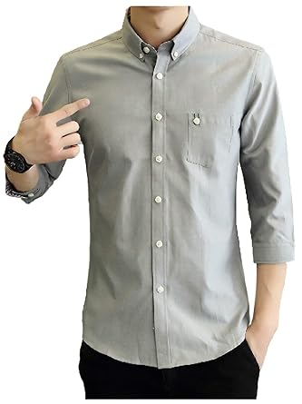 Amazon パリド 襟つき 七分袖 ワイシャツ 無地 シャツ シンプル Y